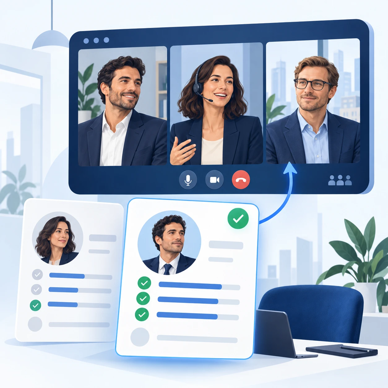 Illustrazione della selezione di professionisti commerciali e del loro inserimento in un team vendita